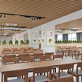 Modern Restaurant Buffet Interior With Wooden Counter Food Displays And Large Windows
