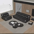 Modern Black Leather Sofa Coffee Table Set With Irregular Shape Living Room Books Bowls Glasses