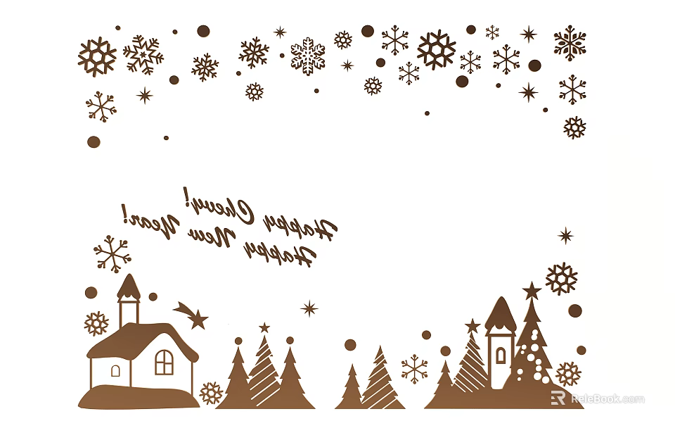 Festive Christmas Wall Decor With Snowflakes Dots Christmas Greetings Houses And Trees 3d model 