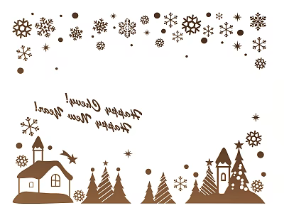 Festive Christmas Wall Decor With Snowflakes Dots Christmas Greetings Houses And Trees 3d model