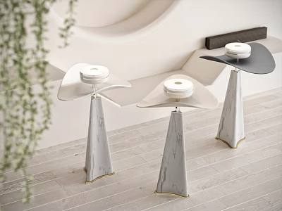 Three Modern Floor Lamps With Marble Bases And Gold Accent Details For Living Room Decor 3d model