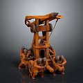 Medieval Siege Weapon Wooden Catapult With Wheels Operated By Soldiers Historical War Machinery