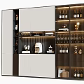 Modern Wine Cabinet With LED Lighting Wine Bottles Hanging Wine Glasses And Coffee Machine