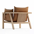 Modern Brown Leather Accent Chair With Light Wooden Frame And Plush Cushions