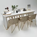 Elegant Display Shelf With Marble Countertop Cosmetics Green Plants Mirror And Beige Chairs