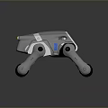 Quadruped Robot Device With Modern Design Yellow Lights Blue Logos And Wheeled Legs