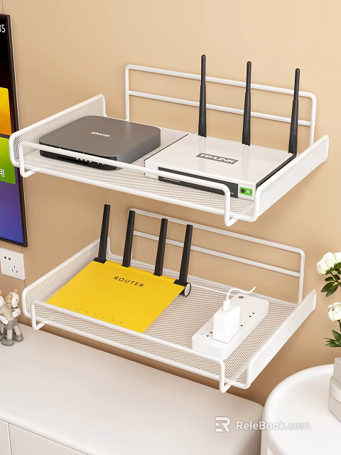 White Metal Shelves Organizing Home Router Modem And Network Devices 3d model 