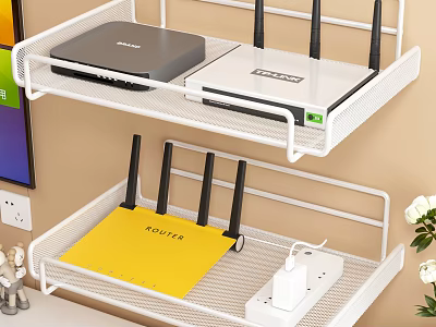 White Metal Shelves Organizing Home Router Modem And Network Devices 3d model