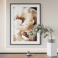 Stylish Framed White Flower Painting With Side White Vase And Green Branches