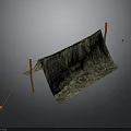 Camouflage Tent Structure With Orange Poles Ropes And Green Leaf Pattern
