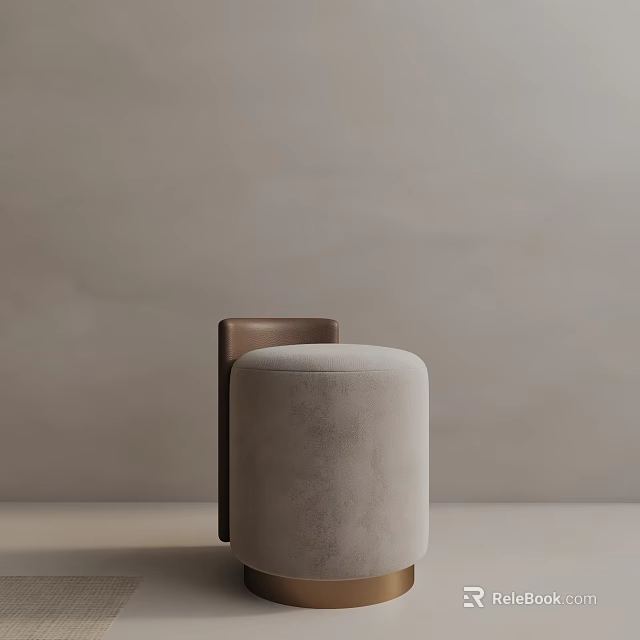 Modern Beige Velvet Round Side Table With Brown Accent For Minimalist Interior 3d model 