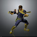 3D Model Male Character in Blue Costume with Yellow Scarf Gloves and Action Pose
