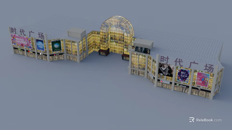 Modern Commercial Street With Glass Dome And Illuminated Shops On Both Sides 3d model 