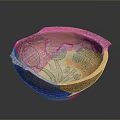 Ancient Painted Clay Bowl with Broken Fragments and Decorative Leaf Patterns