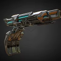 Futuristic Sci Fi Weapon With Metallic Structure Blue Glowing Accents And Blade Attachment
