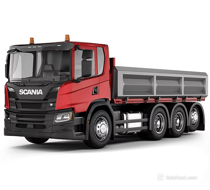 Scania Red Heavy Duty Dump Truck Featuring Multi Wheel And Cab Design 3d model 