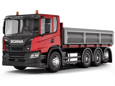 Scania Red Heavy Duty Dump Truck Featuring Multi Wheel And Cab Design 3d model
