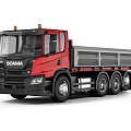 Scania Red Heavy Duty Dump Truck Featuring Multi Wheel And Cab Design