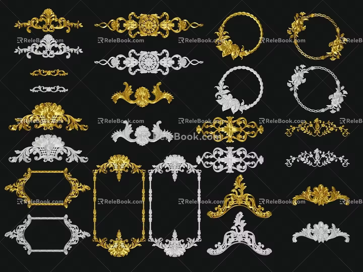 European Gypsum Components Carved Gypsum Lines Golden Components 3d model