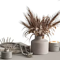 Natural Style Decorative Ornament Set With Pampas Grass Textured Vases Candle Tray And Small Bowl