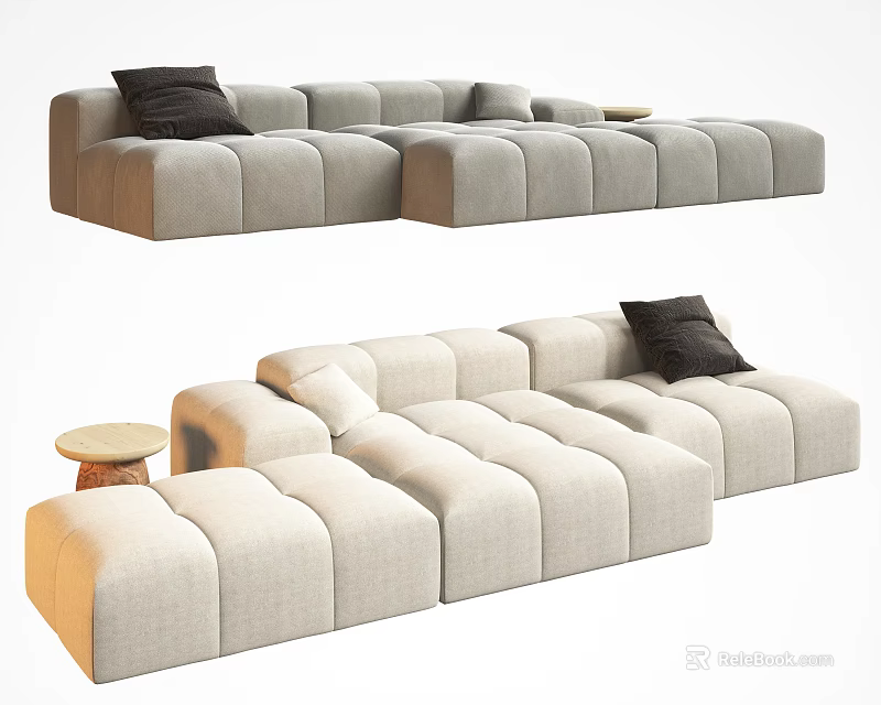 Modern Sectional Sofa With Modular Design Light Fabric And Comfortable Cushions 3d model
