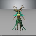 Fantasy Forest Creature Character With Antlers Green Skin And Leaf Decorated Costume