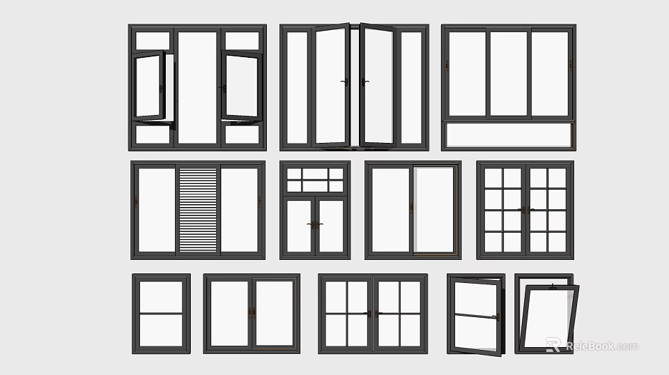 Various Window Styles With Different Frame Designs And Opening Mechanisms 3d model