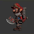 Cartoon Worker Character Wearing Blue Overalls Red Hard Hat Goggles Holding Tool