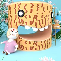 Cartoon Scene With Smiling Tree Stump And Climbing Characters In Green Grass White Flowers