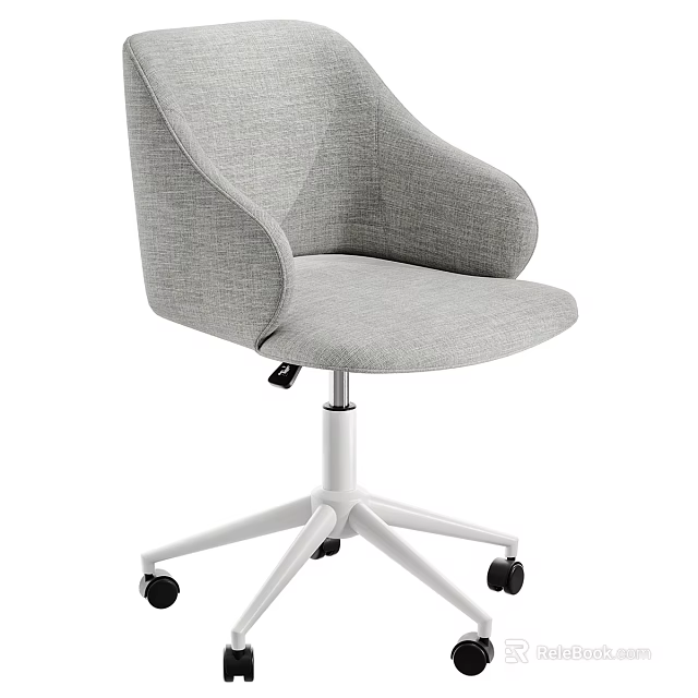 Modern Gray Fabric Office Chair With Ergonomic Armrests White Base And Swivel Wheels 3d model 