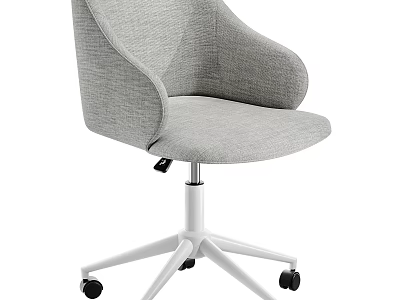 Modern Gray Fabric Office Chair With Ergonomic Armrests White Base And Swivel Wheels 3d model