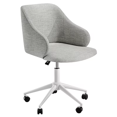 Modern Gray Fabric Office Chair With Ergonomic Armrests White Base And Swivel Wheels 3d model