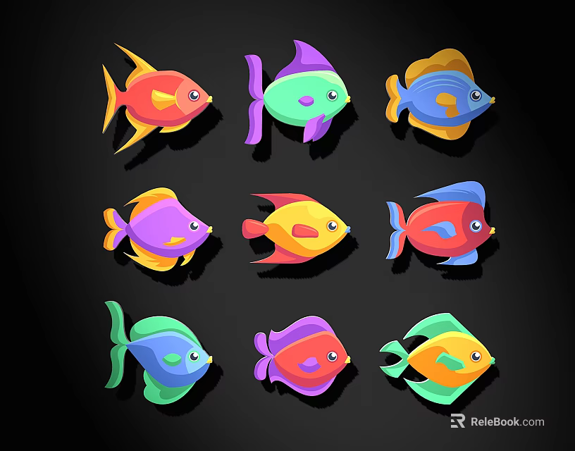 Colorful Cartoon Fish Wall Decor With Vibrant Design And Cute Artistic Patterns 3d model 
