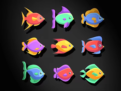 Colorful Cartoon Fish Wall Decor With Vibrant Design And Cute Artistic Patterns 3d model