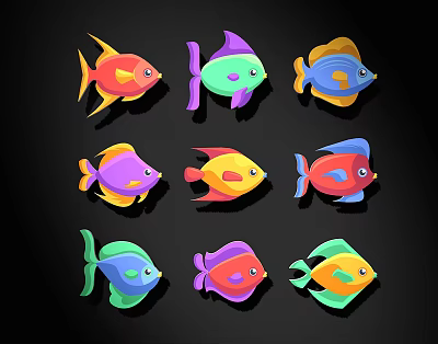 Colorful Cartoon Fish Wall Decor With Vibrant Design And Cute Artistic Patterns 3d model