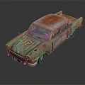 Vintage Classic Car With Rusty Body Red Rusted Roof And Front Circular Emblem
