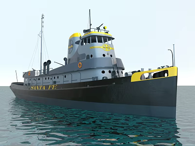 Gray And Black Ship With Yellow Details On Water 3d model
