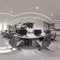 Modern Public Office Space With Open Workstations Plants Wall Art And Natural Light