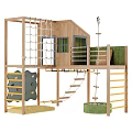 Kids Wooden Playground Equipment With Rope Climbing Net Colorful Climbing Wall Swing And Ladder