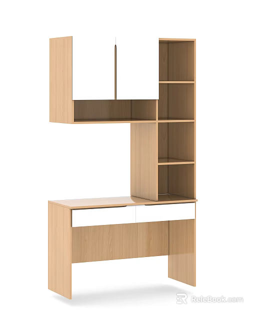 Modern Wooden Desk With Spacious Tabletop Upper Shelves And Lower Storage 3d model 