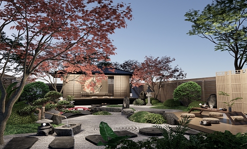 Japanese-style courtyard landscape dry landscape 3d model