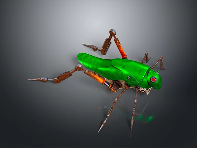 Mechanical Insect With Green Body And Orange Brown Metal Legs Red Eyes 3d model
