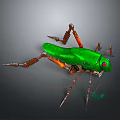 Mechanical Insect With Green Body And Orange Brown Metal Legs Red Eyes