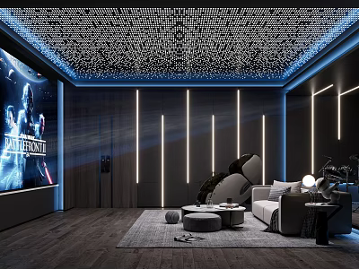 Modern Home Theater with Large Projection Screen Cozy Sofa and LED Strip Lighting 3d model