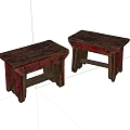 Two Vintage Wooden Stools With Rustic Design And Wood Grain Surface 3d model