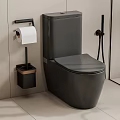 Gray Modern Toilet in Bathroom Interior with Toilet Paper Holder and Brush Holder