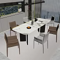 Modern Restaurant Interior With White Dining Table Comfortable Chairs And Green Plant Decor