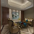 Elegant Meeting Room Interior Design With Long Wooden Table Striped Chairs And Bookshelves