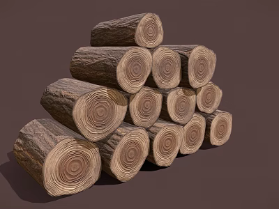 Rustic Wood Logs Stacked With Natural Grain Texture For Home Interior Design 3d model