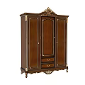 Traditional Wooden Wardrobe With Carved Decorative Details And Drawer Storage Design